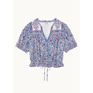 NEW M.A.B.E. women's della print short sleeve top in blue & pink